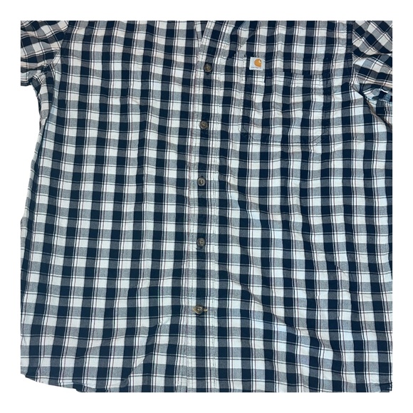 Carhartt 104174 N04 Relaxed Fit Black Plaid Button Down Short Sleeve L READ - Picture 2 of 2